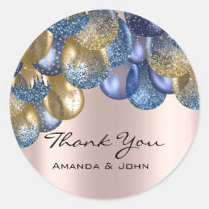 Thank 16th Bridal Wedding Ballon Blue Navy Rose Classic Round Sticker