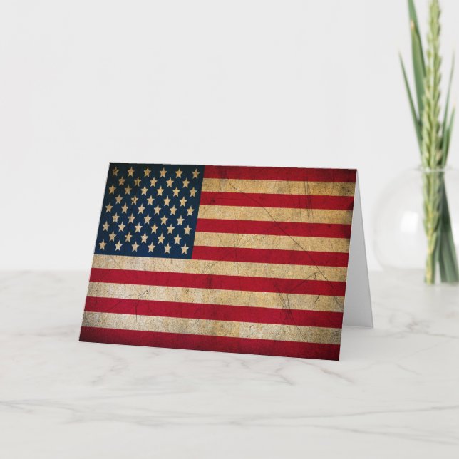 Thank a Vet Antique Grunge American US Flag Thank You Card (Front)