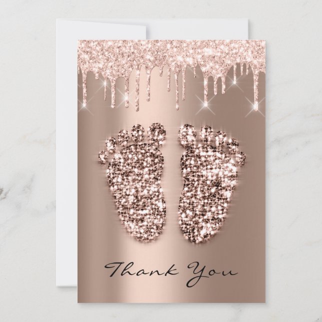 Thank Baby Shower Feet Glitter Rose Drip Boy Girl Invitation (Back)