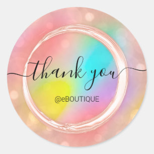 Thank Boutique Business Name Holograph Rainbow Classic Round Sticker
