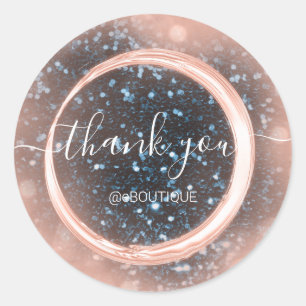 Thank Boutique Business Name Rose Glitter Navy Classic Round Sticker