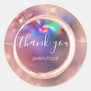 Thank Boutique Business Name Rose Holographic Classic Round Sticker