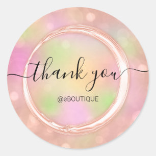 Thank Boutique Shop Business Name Holograph Pink Classic Round Sticker