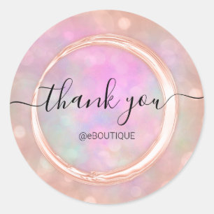 Thank Boutique Shop Business Name Pink Holograph Classic Round Sticker