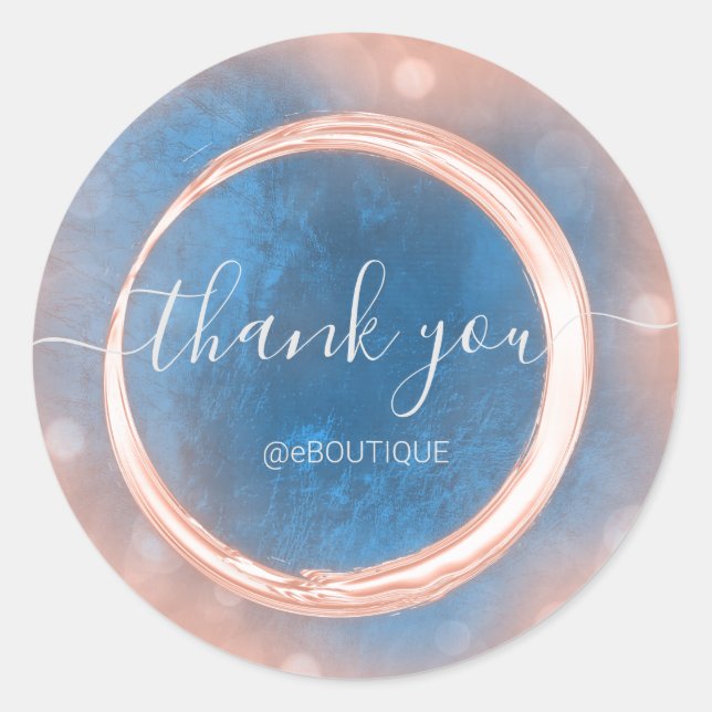 Thank Boutique Shop Business Name Rose Blue Classic Round Sticker (Front)