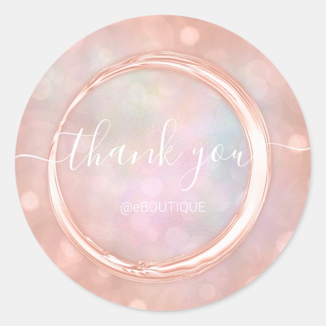 Thank Boutique Shop Business Name Rose Holograph Classic Round Sticker (Front)