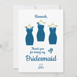 Thank Bridesmaid with Dresses in Blue Shades You Card