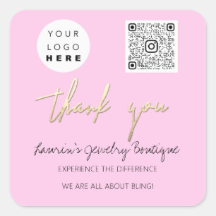 Thank Business Name Logo Qr Code Online Shop Pinky Square Sticker