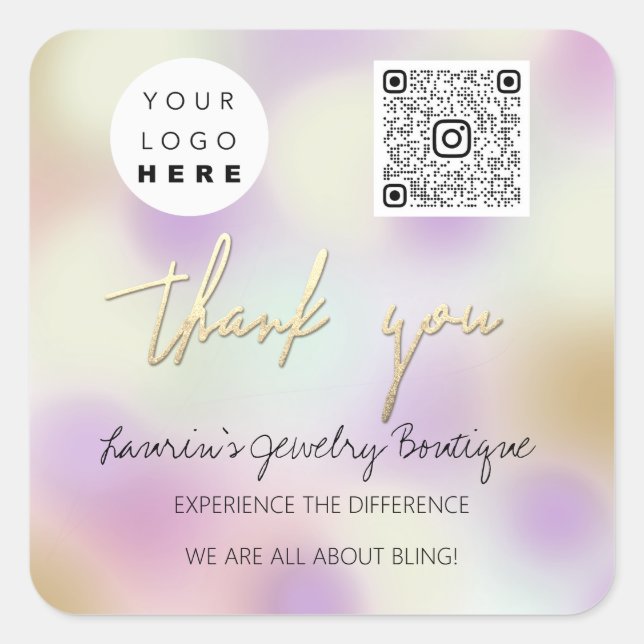 Thank Business Name Logo Qr Code Shop Abstract  Square Sticker (Front)