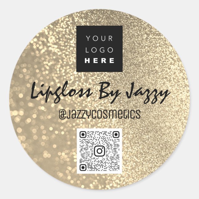 Thank Business Packaging Faux Gold QRCode Logo  Classic Round Sticker (Front)