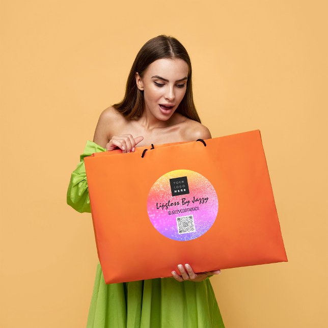 Thank Business Packaging Pink Glitter QRCode Logo  Classic Round Sticker (Thank You QR CODE NAME STICKER FLORENCEK )