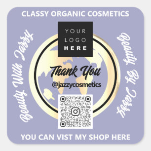 Thank Business QR Code Logo Gold MAP Globe Blue Square Sticker