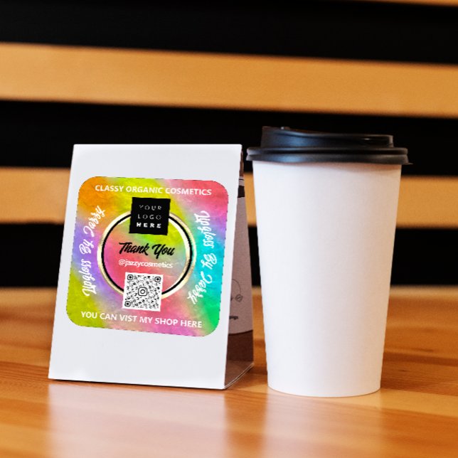 Thank Business QR Code Logo Rainbow Holograph Square Sticker (Creator Uploaded)