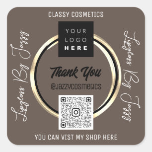 Thank Business QR Code Logo Scan Brown Gold Square Sticker