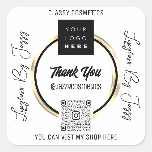 Thank Business QR Code Logo Scan Me Square Sticker (Front)