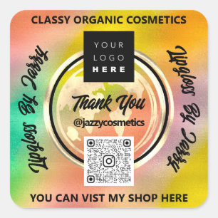 Thank Business QRCode Logo World Earth Holographic Square Sticker