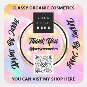 Thank Business QRCode Logo World Earth Holographic Square Sticker