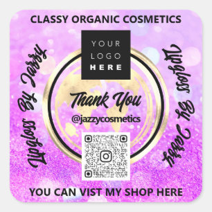 Thank Business QRCode Logo World Earth PinkGlitter Square Sticker