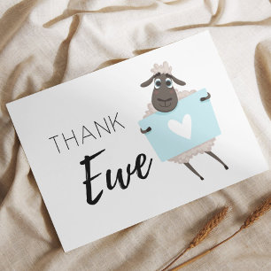 Thank Ewe Sheep Blue with Heart Thank You Card