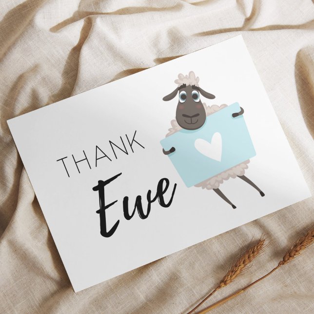 Thank Ewe Sheep Blue with Heart You Card (Creator Uploaded)