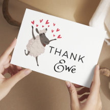 Thank Ewe Sheep with Red Hearts Thank You Card