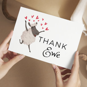 Thank Ewe Sheep with Red Hearts Thank You Card