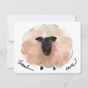 “Thank Ewe” Thank You Note Card Watercolor Sheep