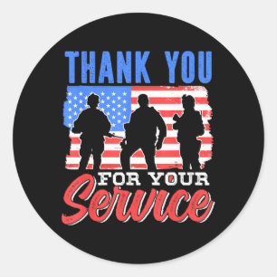 Thank For Service Veteran Memorial Day Military Classic Round Sticker
