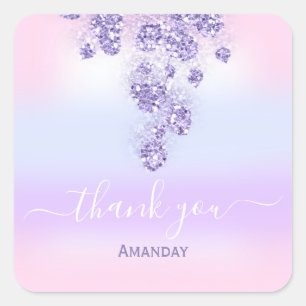Thank Glitter Bridal Sweet 16th Pink Purple Baby Square Sticker