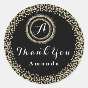 Thank Glitter Monogram 16th Black WhiteGold Bridal Classic Round Sticker