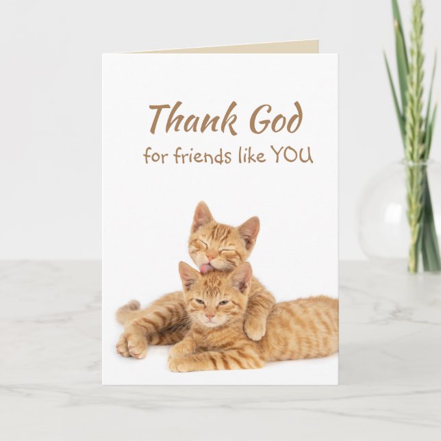 Thank God for Friends like you Orange Cat Thank You Card (Front)