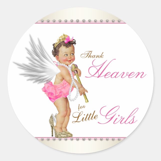 Thank Heaven For Little Girls Angel Baby Shower Classic Round Sticker (Front)