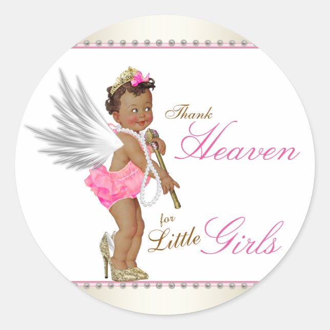 Thank Heaven For Little Girls Ethnic Baby Shower Classic Round Sticker (Front)