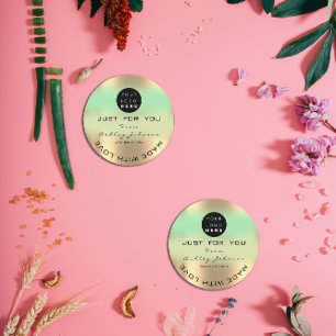 Thank Logo Holograph Made Green Gold Ombre Classic Round Sticker