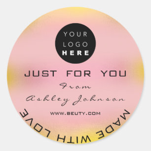 Thank Logo Holograph Made Rose Ombre Yellow Classic Round Sticker