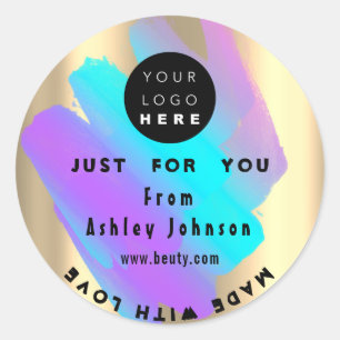 Thank Logo Holograph Made With Love Gold Blue  Classic Round Sticker