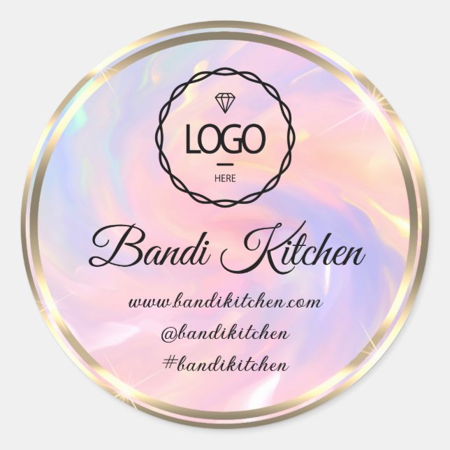 Thank Logo Kitchen Cooking Chef Holograph PinkGold Classic Round Sticker (Front)