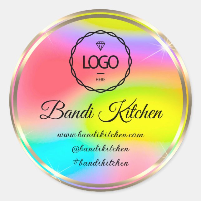 Thank Logo Kitchen Cooking Chef Holograph Rainbow Classic Round Sticker (Front)