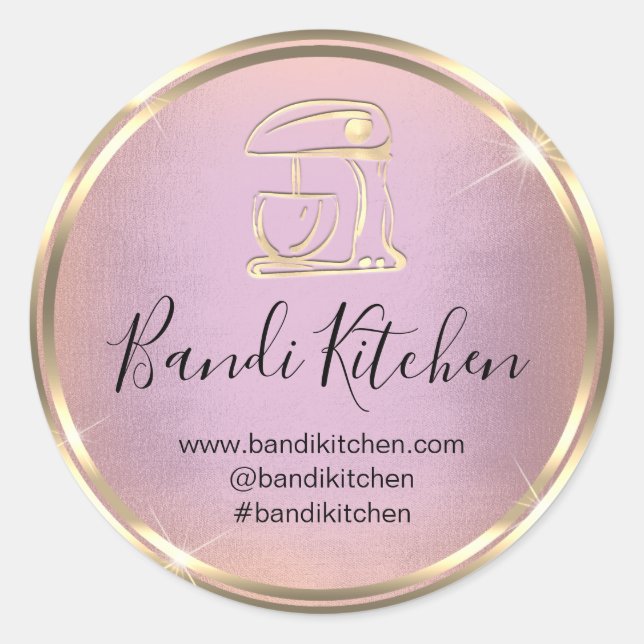 Thank Logo Kitchen Cooking Chef Rose Gold  Classic Round Sticker (Front)