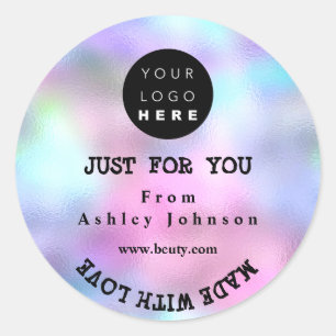 Thank Logo Made Holograph Strokes Made With Love Classic Round Sticker