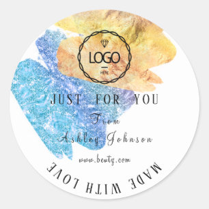 Thank Logo Made With Love Blue Orange Classic Round Sticker