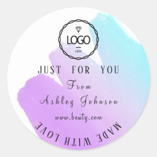 Thank Logo Made With Love Pink Purple Ombre Classic Round Sticker