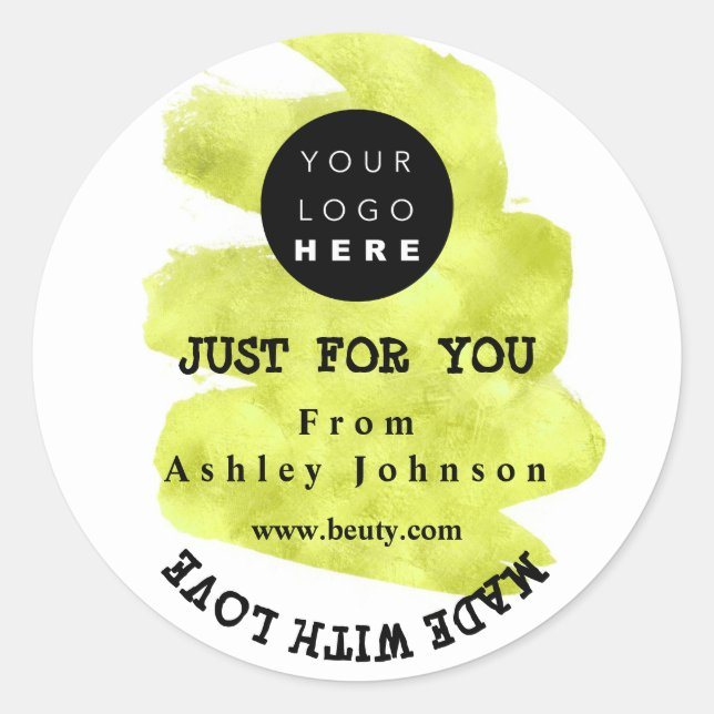 Thank Logo Made With Love Strokes Green White Classic Round Sticker (Front)