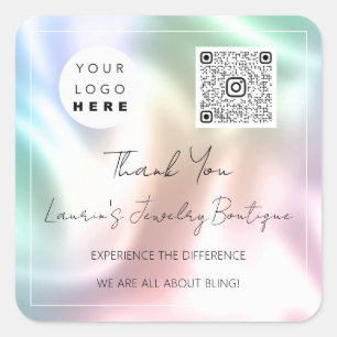 Thank Logo Qr Code Online Shop Holographic Square Sticker