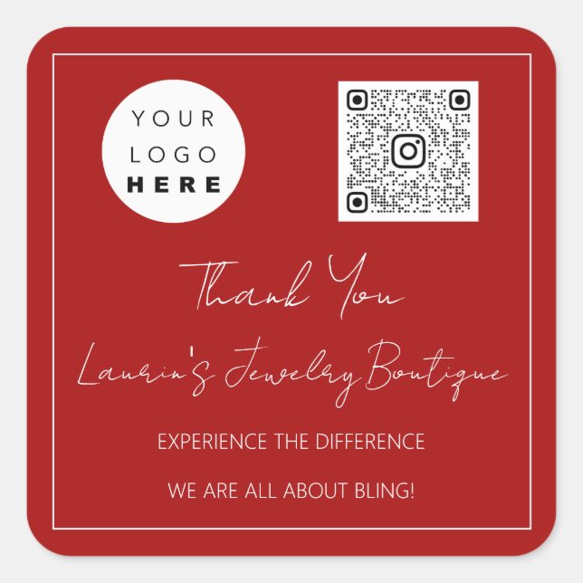 Thank  Logo Qr Code Online Shop Red White Square Sticker (Front)