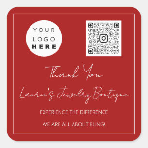 Thank  Logo Qr Code Online Shop Red White Square Sticker