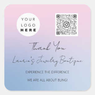 Thank Logo QrCode Online Shop Blue And Pink Square Sticker