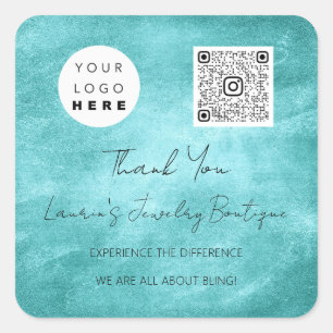 Thank Logo QrCode Online Shop Green Water Square Sticker