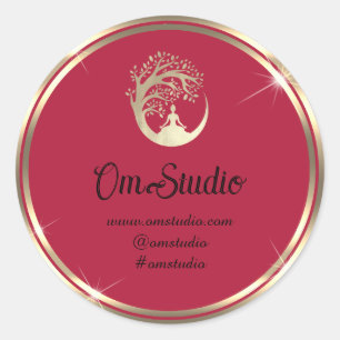 Thank Logo Yoga Mindfulness Shop Gold Frame Spark Classic Round Sticker