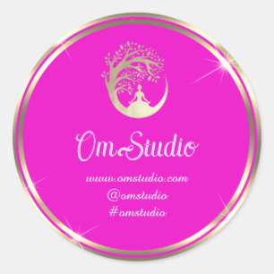Thank Logo Yoga Mindfulness Shop Gold Pink Fuchsia Classic Round Sticker